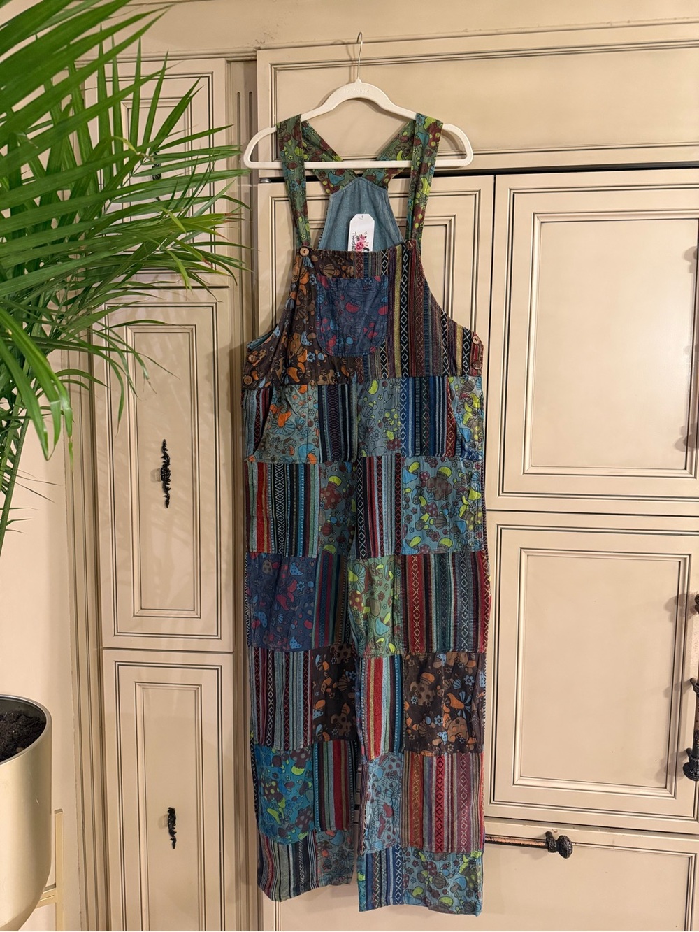 NWT KATHMANDU Imports Mushroom Patchwork BOHO HIPPIE OVERALLS Jumper Western M